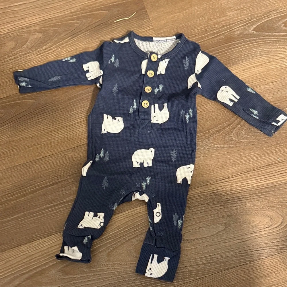 Navy Polar Bear Thermal One-Piece for Kids